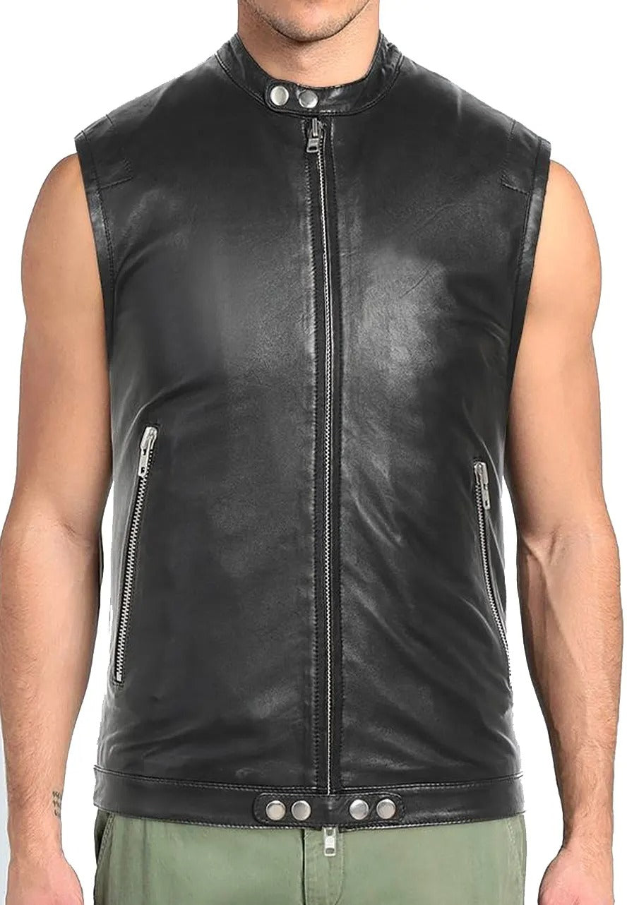 Men’s Biker Black Leather Vest

