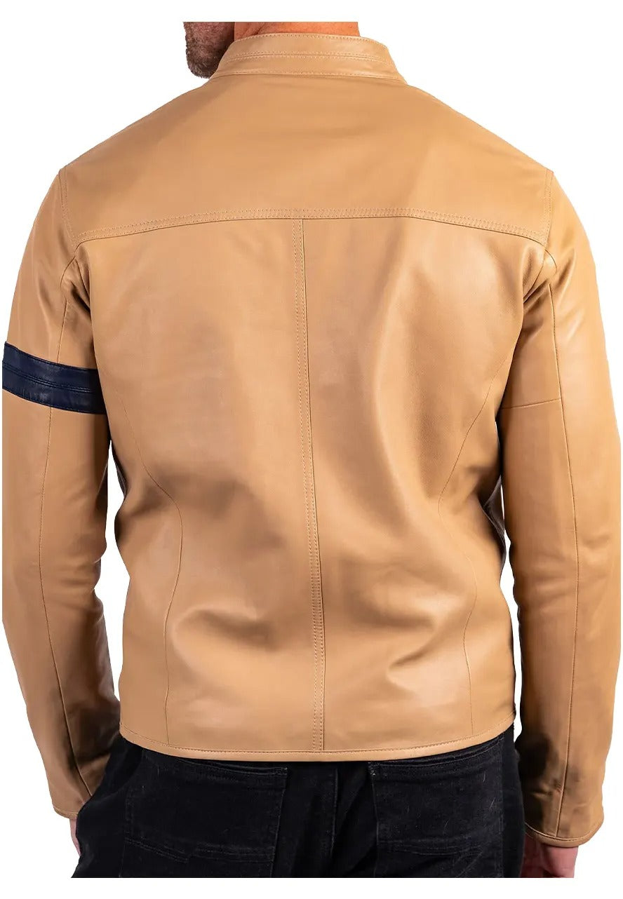 Men’s Light Tan Leather Biker Jacket – Stylish & Rugged