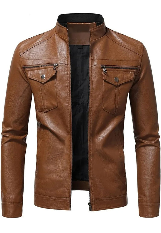 Men’s Retro Brown Leather Biker Jacket