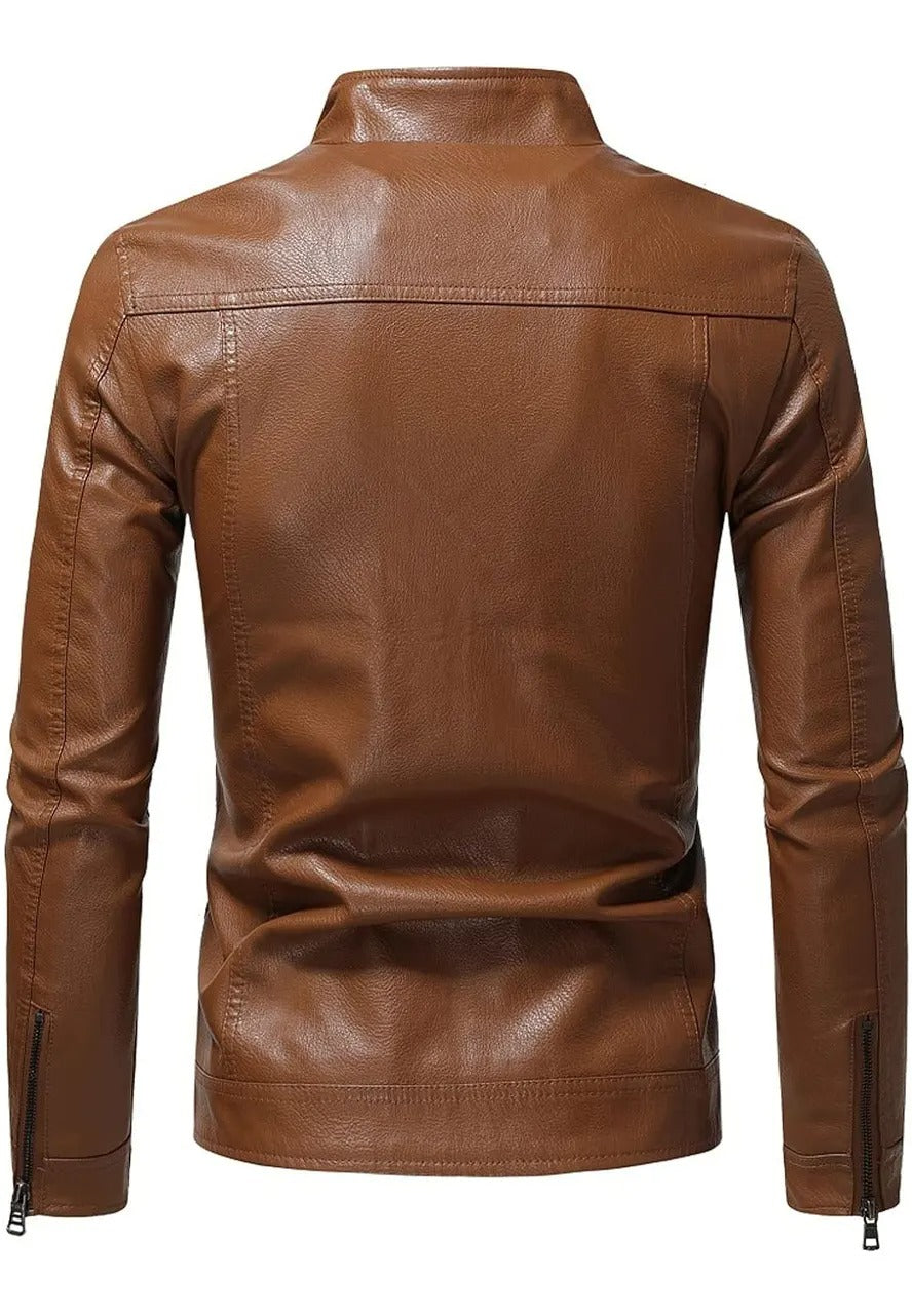 Men’s Retro Brown Leather Biker Jacket