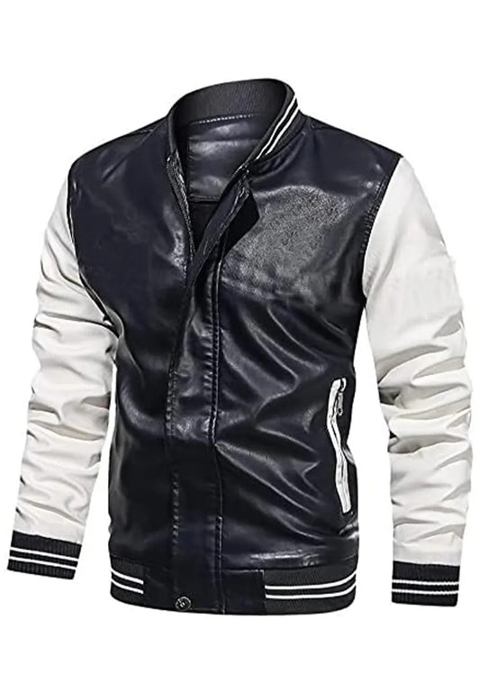 Men’s Black and White Leather Varsity Jacket