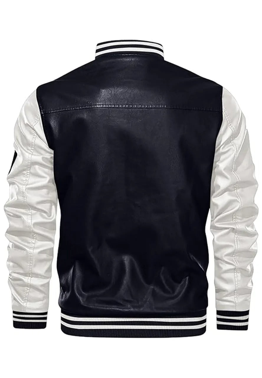 Men’s Black and White Leather Varsity Jacket