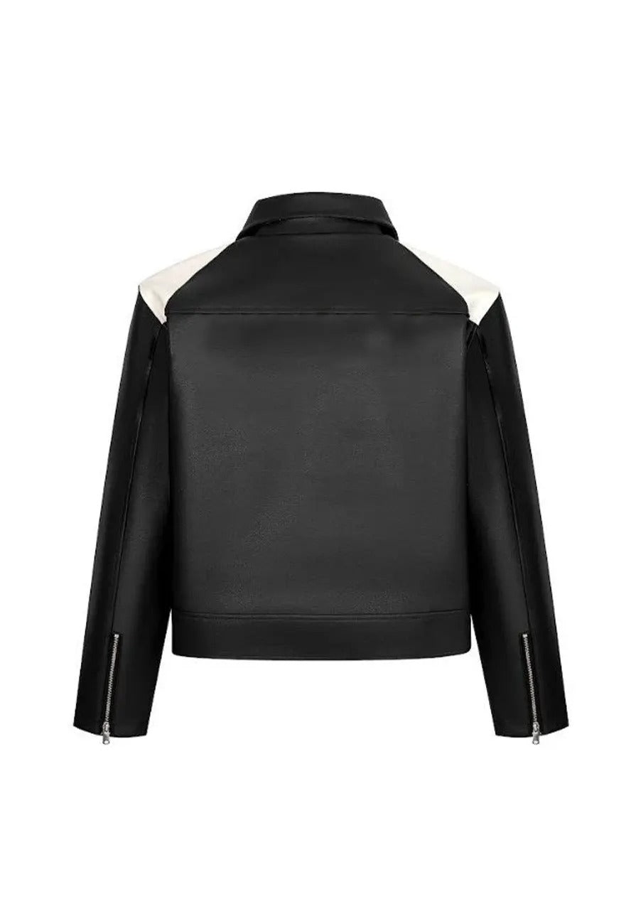 Men’s Black and White Leather Ryder Jacket – Bold & Sporty