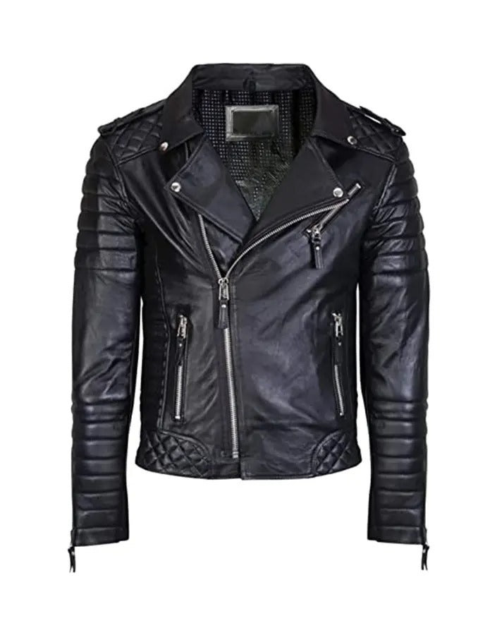 Men’s Black Biker Leather Jacket – Classic & Durable