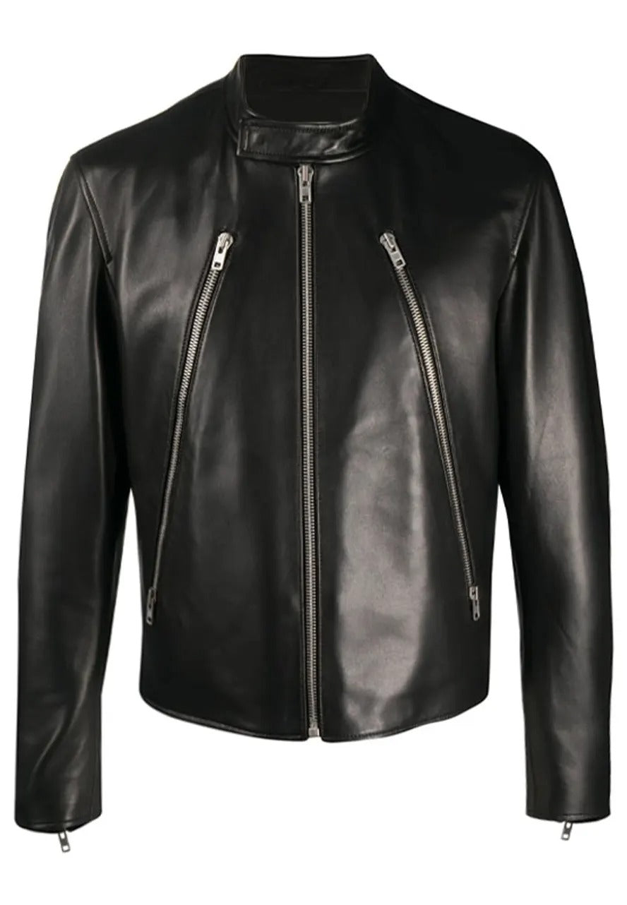 Men’s Black Biker Zipper Leather Jacket – Sleek & Edgy