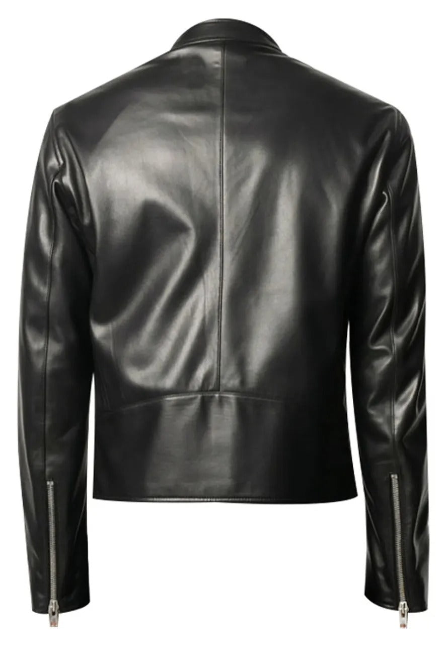 Men’s Black Biker Zipper Leather Jacket – Sleek & Edgy