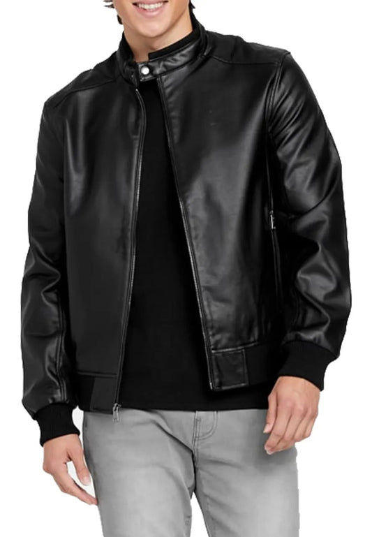 Men’s Black Farron Leather Bomber Jacket – Classic & Versatile