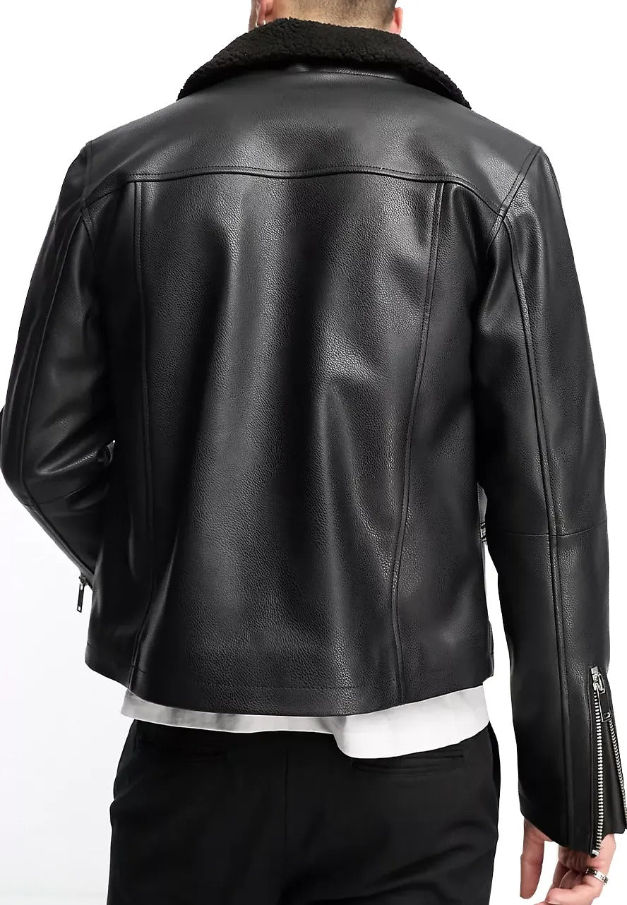 Men’s Black Leather Shearling Jacket – Warm & Stylish Winter Outerwear