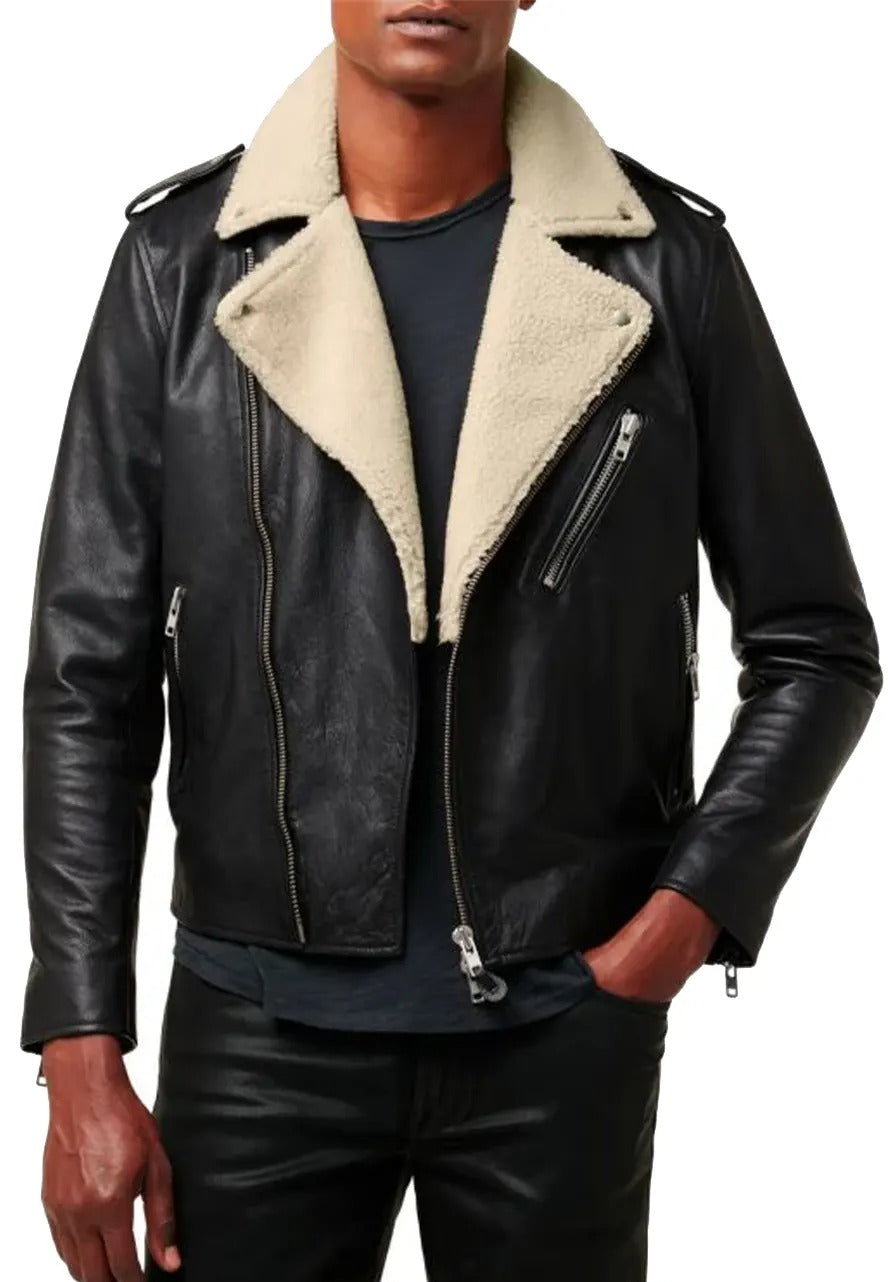 Men’s Black Leather Shearling Aviator Jacket – Warm & Timeless