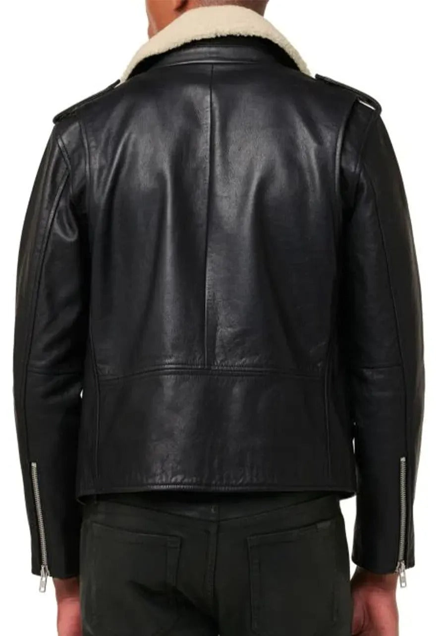 Men’s Black Leather Shearling Aviator Jacket – Warm & Timeless