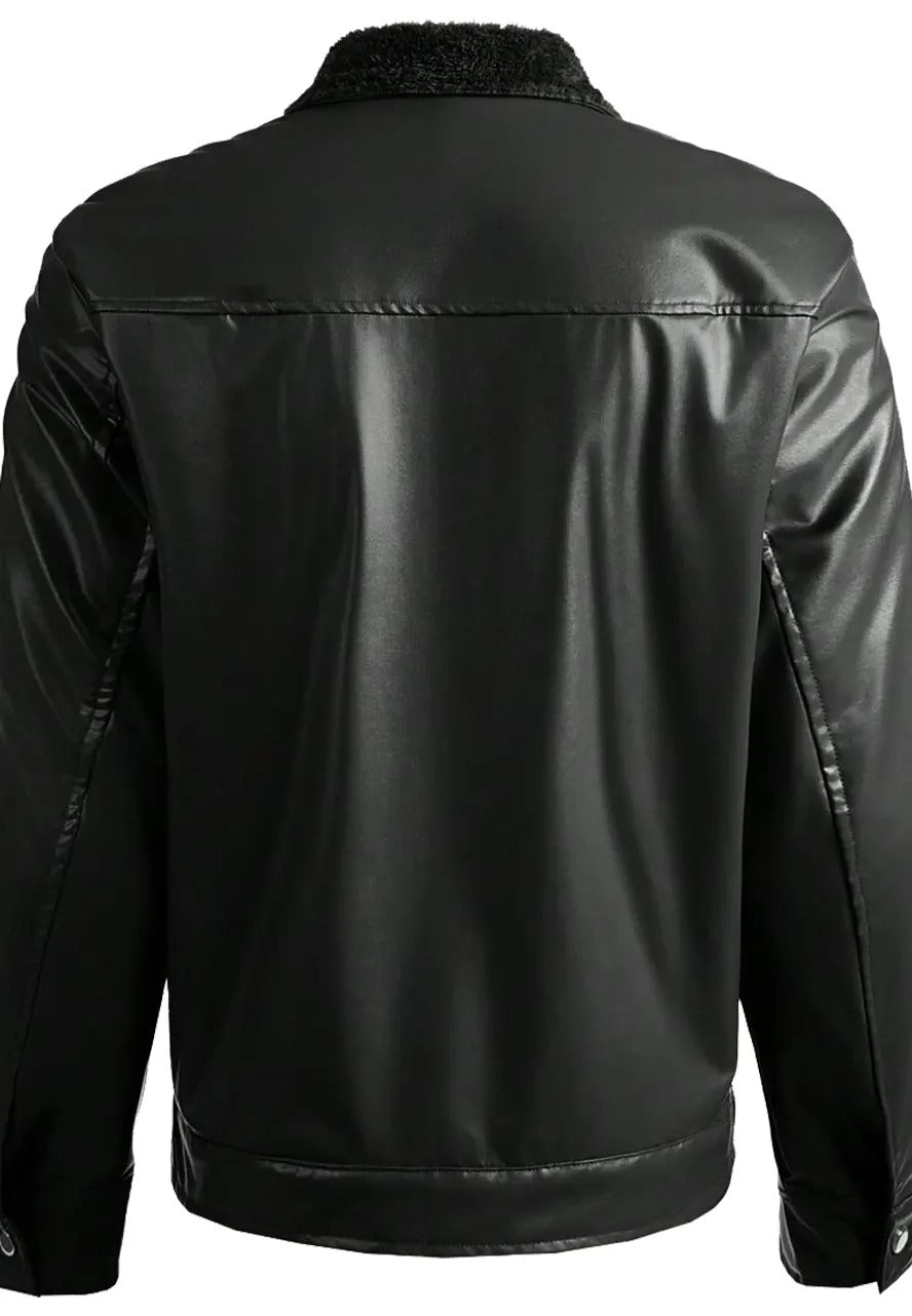 Men’s Black Leather Teddy Lined Jacket – Warm & Stylish