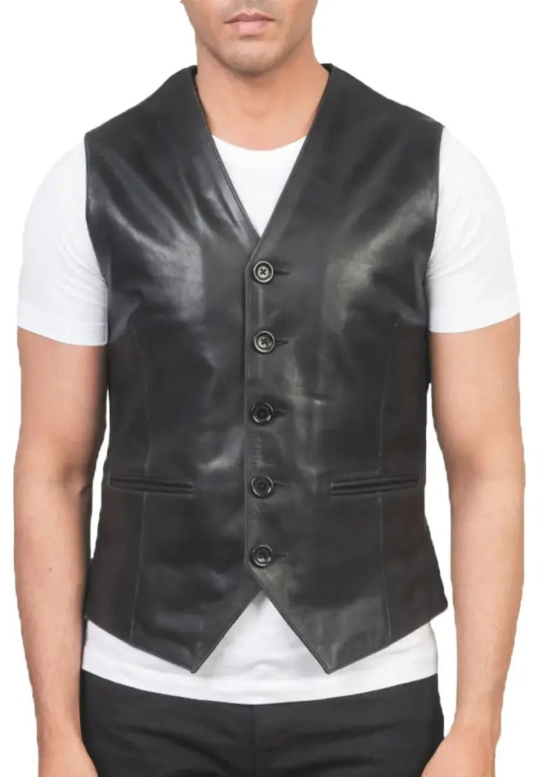 Men’s Black Genuine Leather Vest