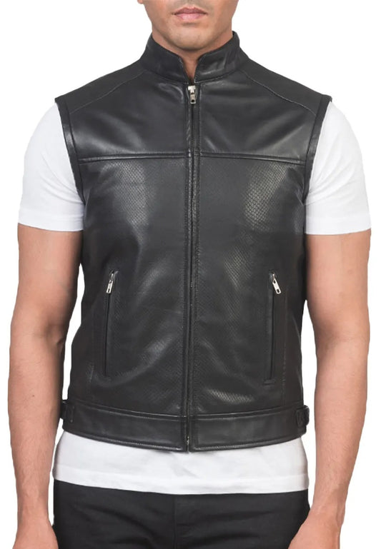 Men’s Black Motorcycle Leather Vest