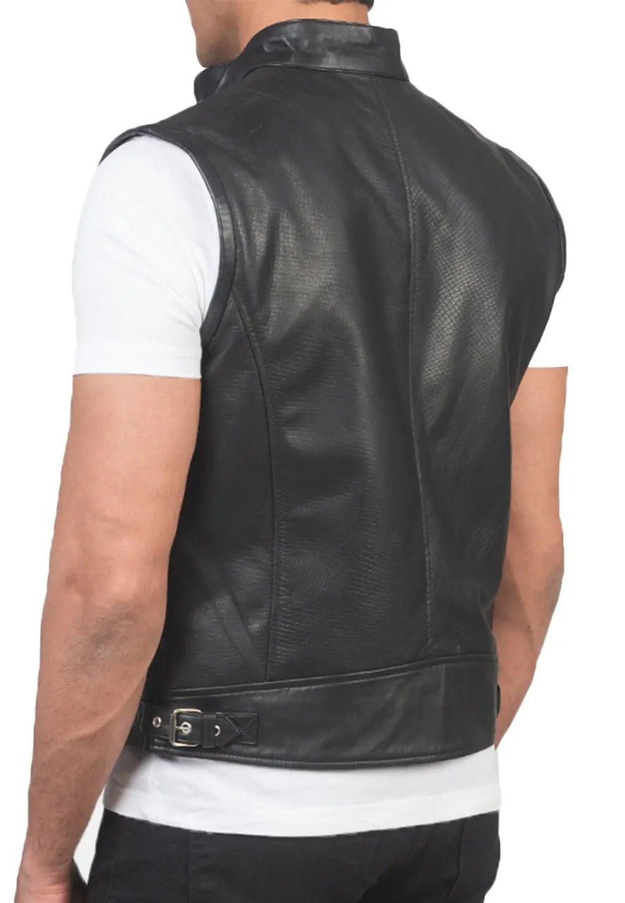 Men’s Black Motorcycle Leather Vest