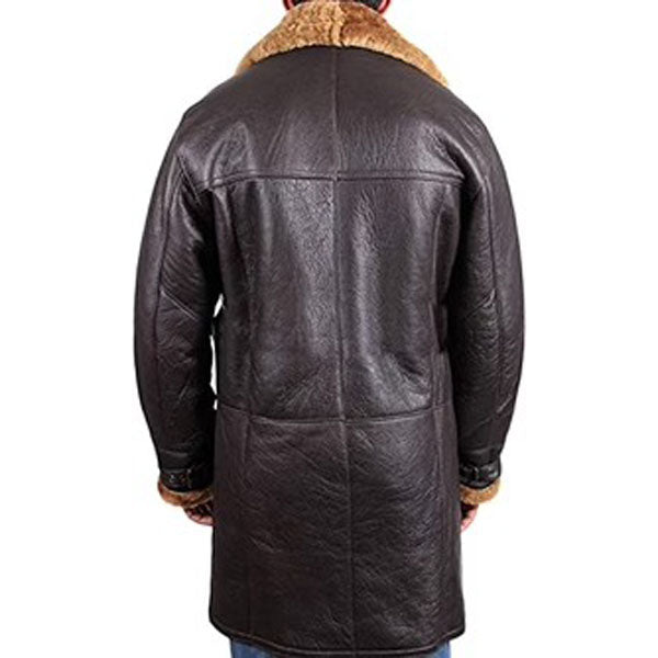 Men's Black Shearling Sheepskin Leather Warm Duffle Trench Coat