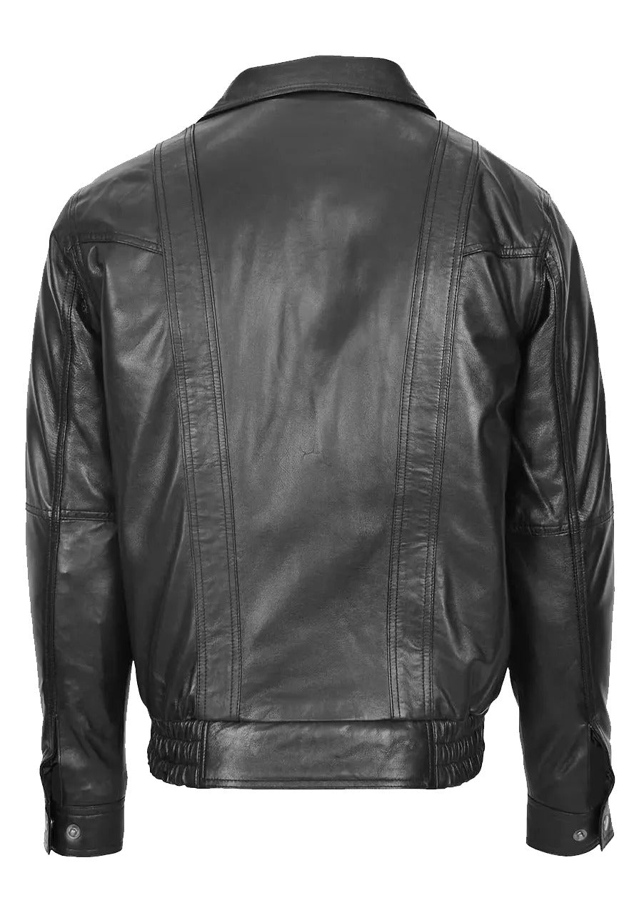 Men’s Blouson Black Leather Bomber Jacket – Sleek & Timeless