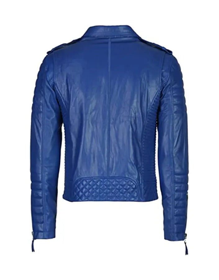 Men’s Blue Biker Leather Jacket – Stylish & Durable