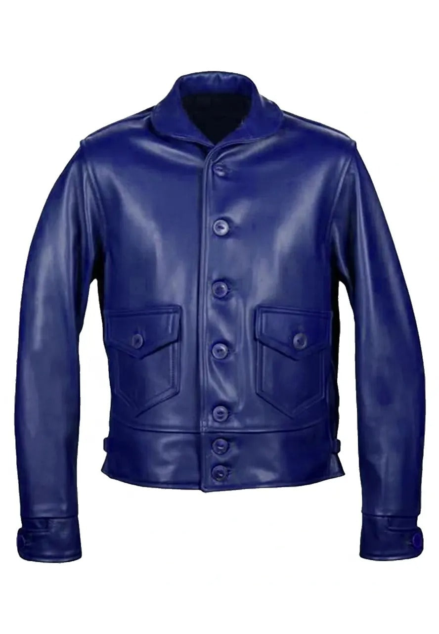 Men’s Blue Leather Jacket – Bold & Timeless