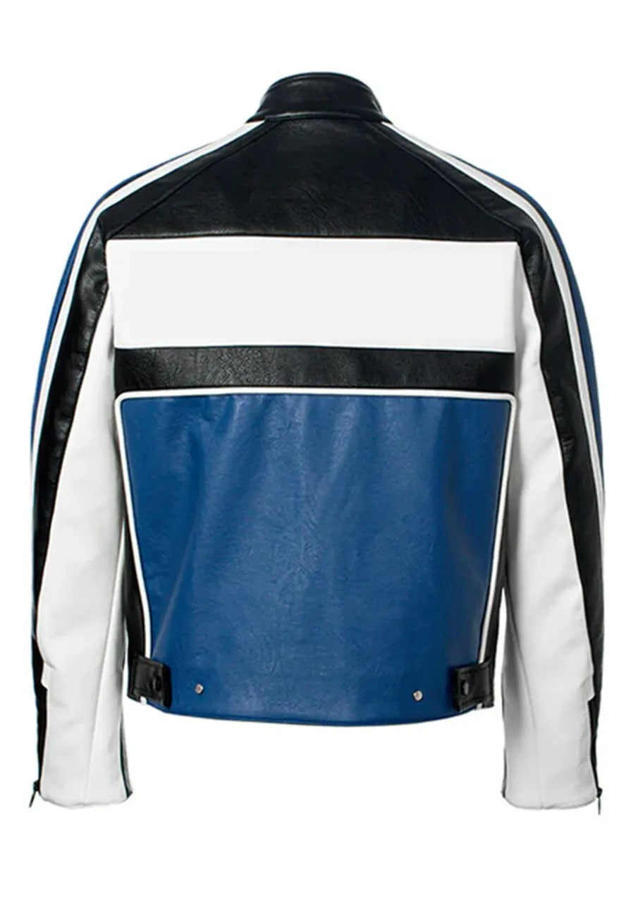 Men’s Blue Leather Racing Biker Jacket