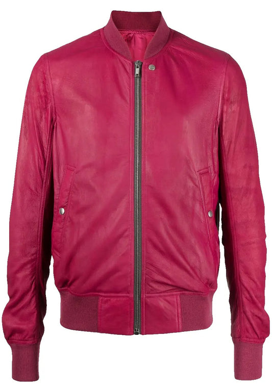 Men’s Burgundy Leather Bomber Jacket – Stylish & Timeless