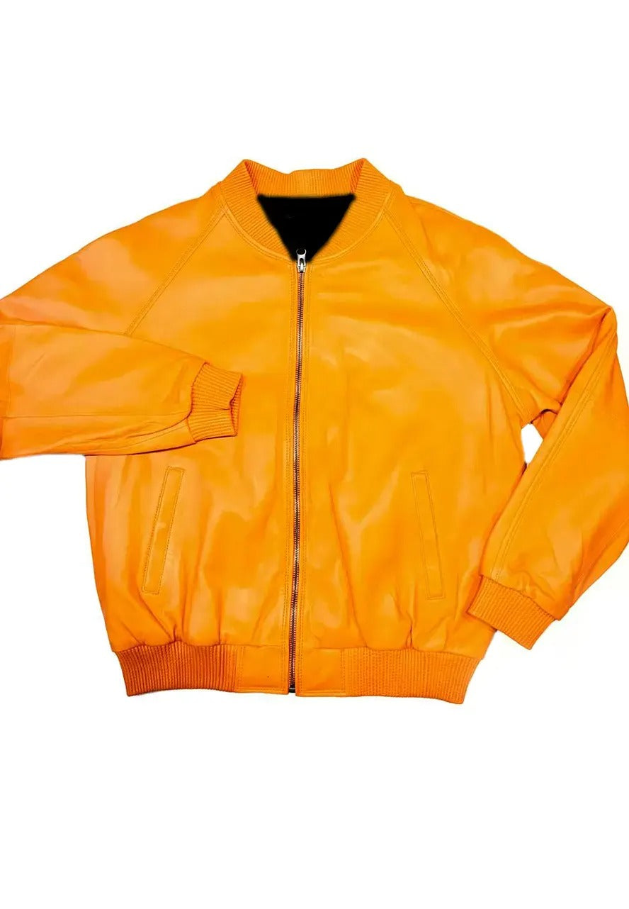 Men’s Bomber Orange Leather Jacket