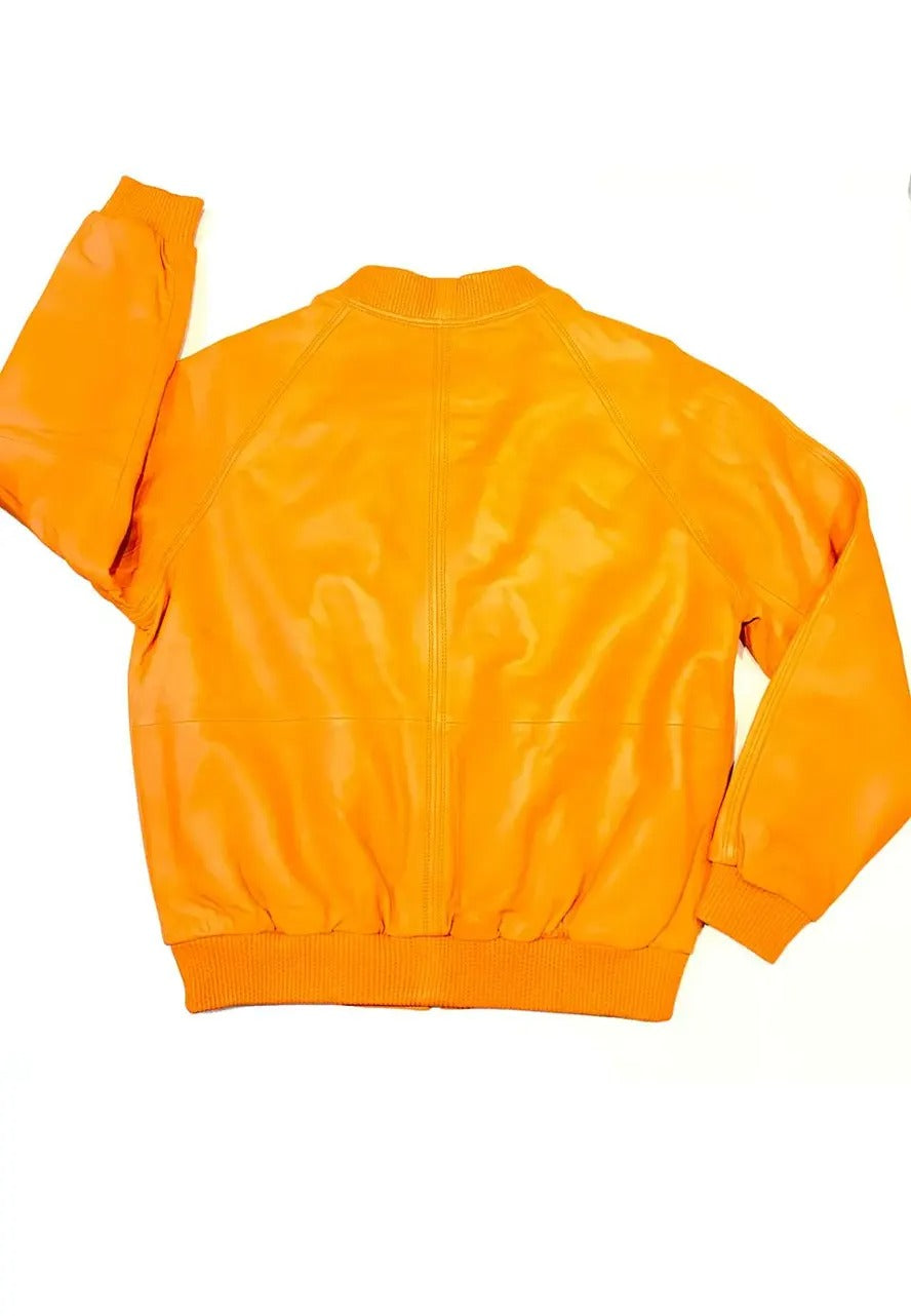 Men’s Bomber Orange Leather Jacket