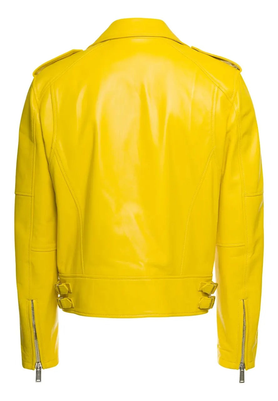 Men’s Bright Yellow Leather Biker Jacket