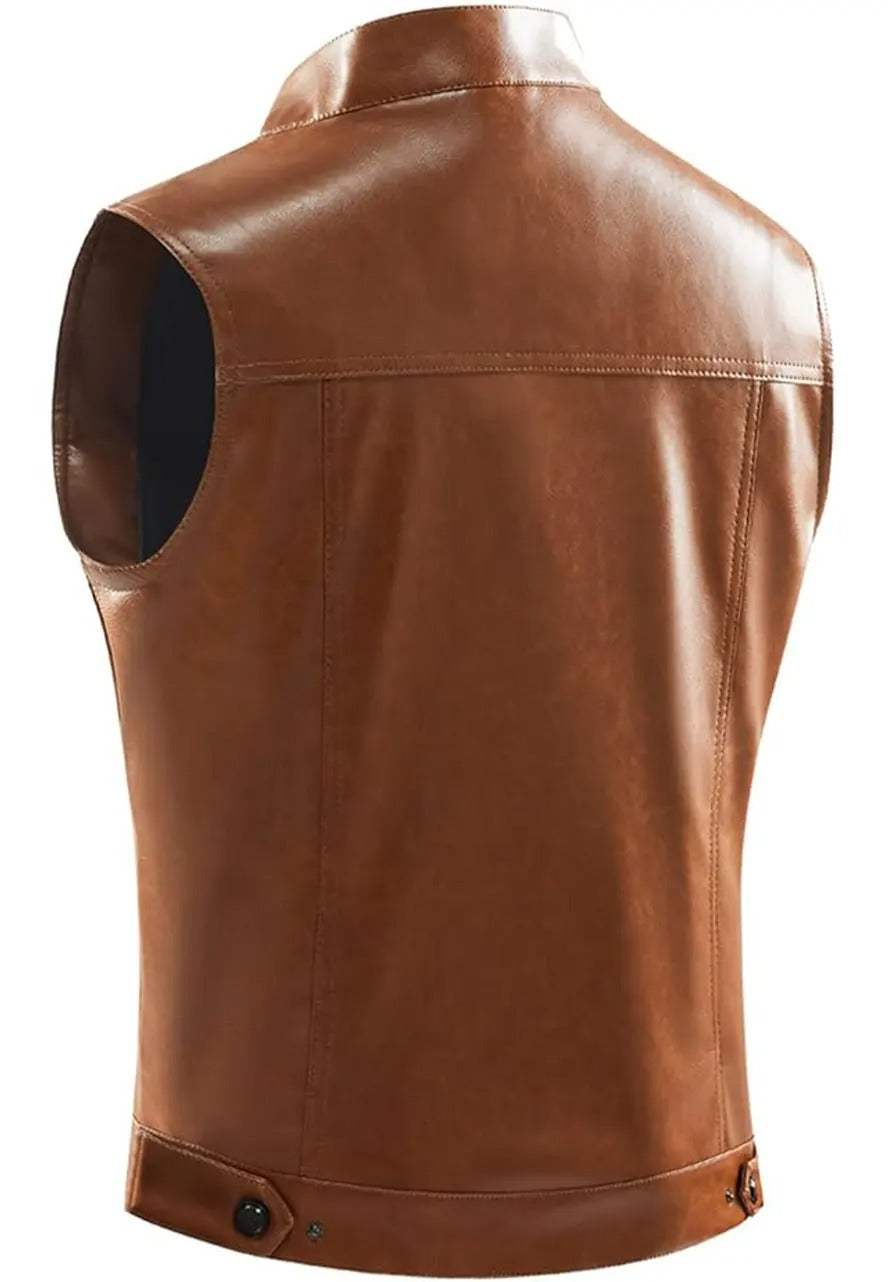 Men’s Brown Leather Biker Vest