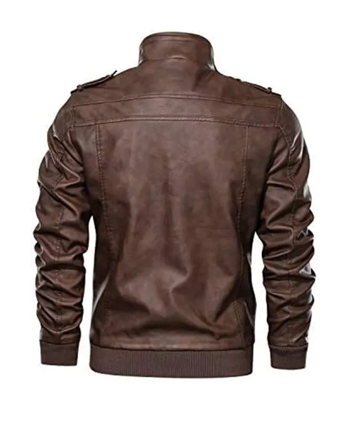 Men’s Brown Leather Jacket with Removable Hood – Classic & Versatile