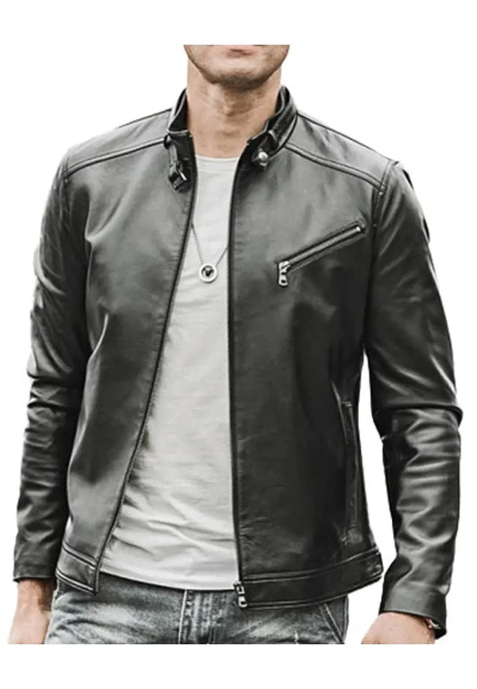 Men’s Matte Black Café Racer Leather Jacket – Sleek & Stylish Biker Gear