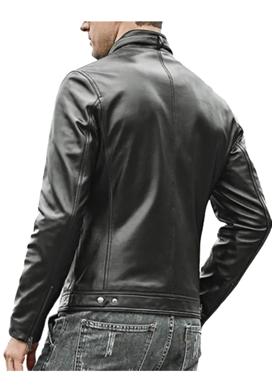 Men’s Matte Black Café Racer Leather Jacket – Sleek & Stylish Biker Gear