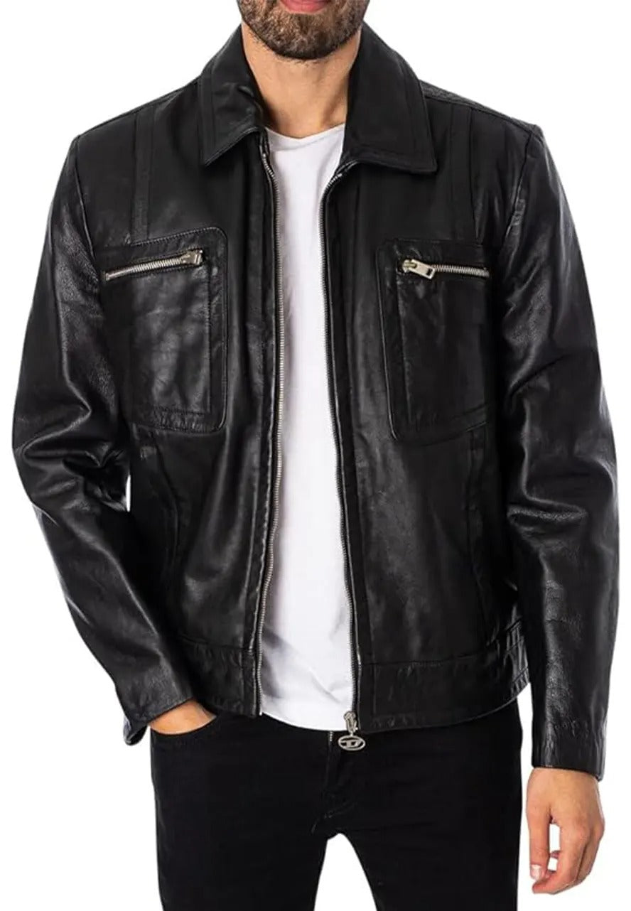 Men’s Cale Black Leather Jacket – Sleek & Timeless