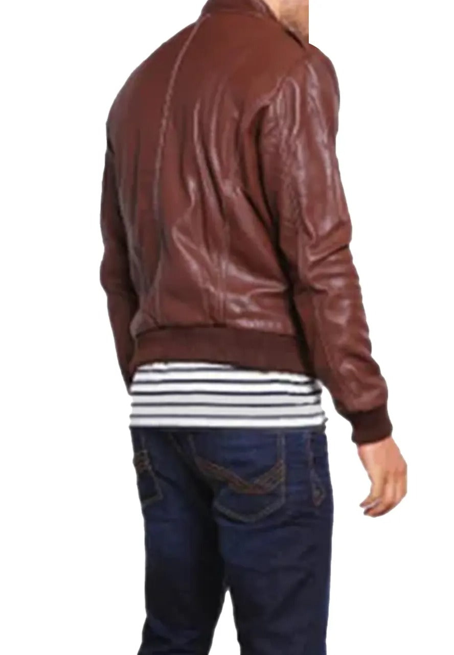 Men’s Classic Brown Bomber Leather Jacket – Timeless & Stylish