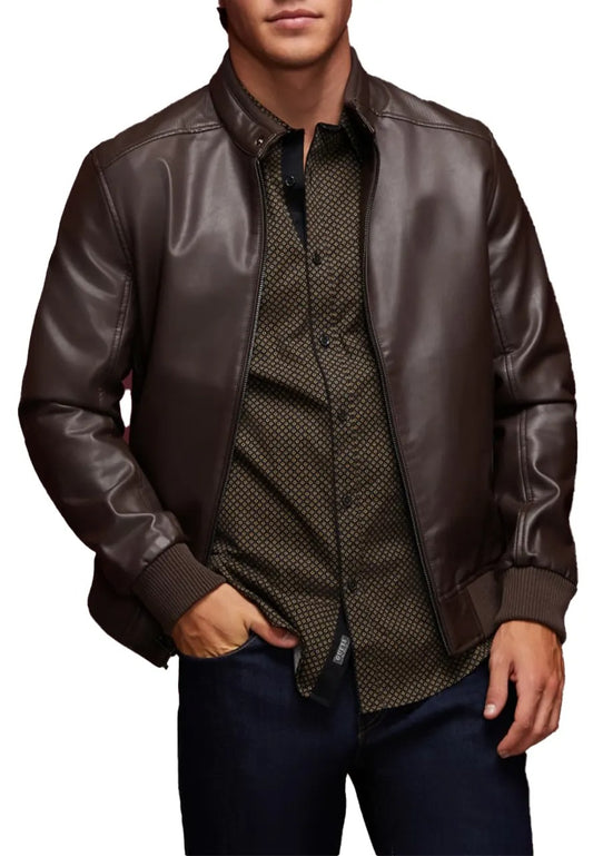 Men’s Coffee Brown Farron Leather Bomber Jacket – Timeless & Sophisticated