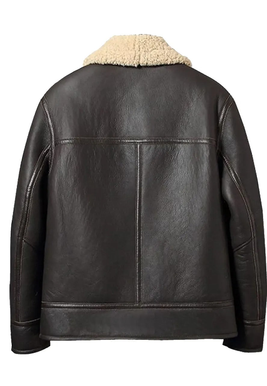 Men’s Dark Brown Leather Shearling Aviator Jacket – Timeless & Warm