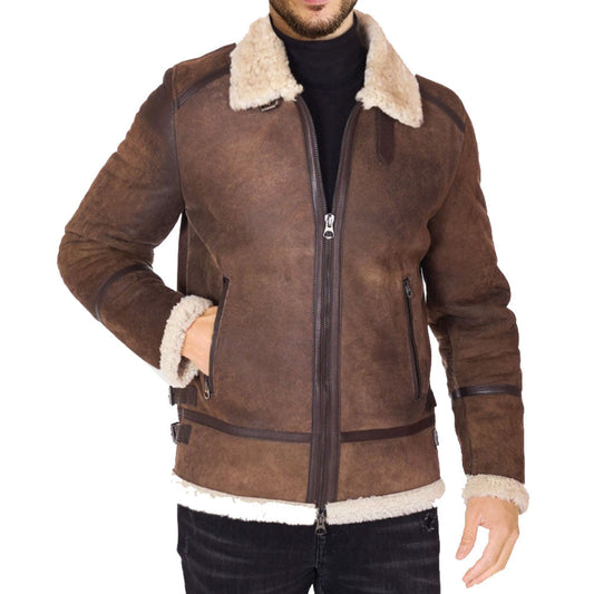 Men's Distressed Brown Toscana Sheepskin Leather Jacket