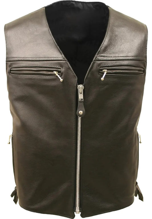 Men’s Elite Black Leather Biker Vest