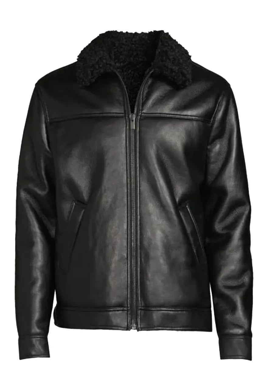 Men’s Black Leather Jacket with Fur Lining – Warm & Stylish