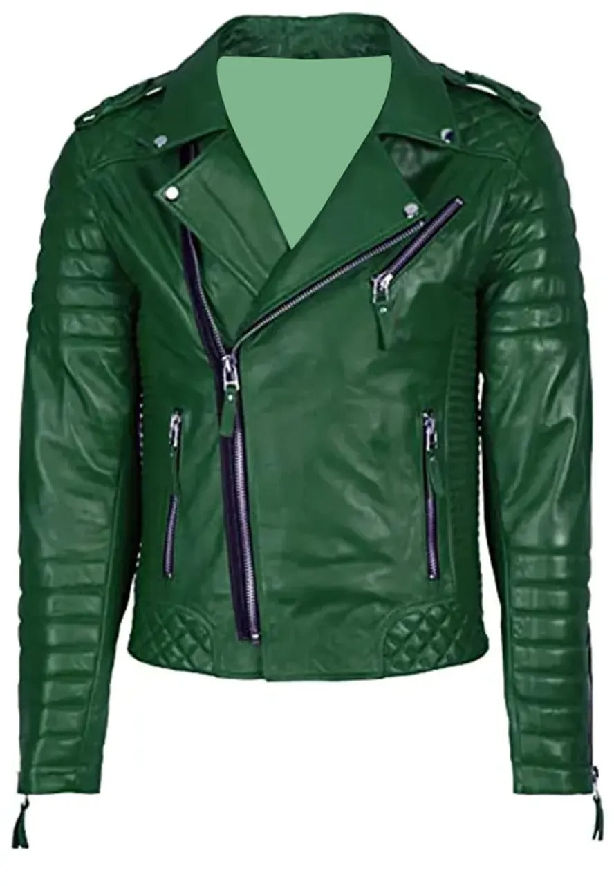 Men’s Green Biker Leather Jacket