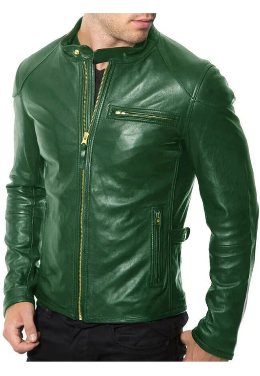 Men’s Green Leather Biker Jacket