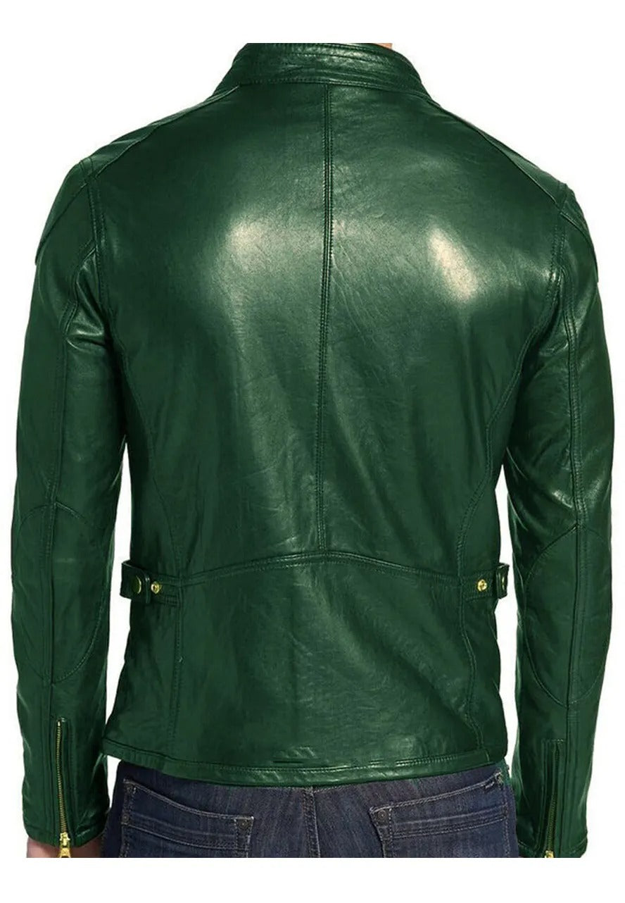 Men’s Green Leather Biker Jacket