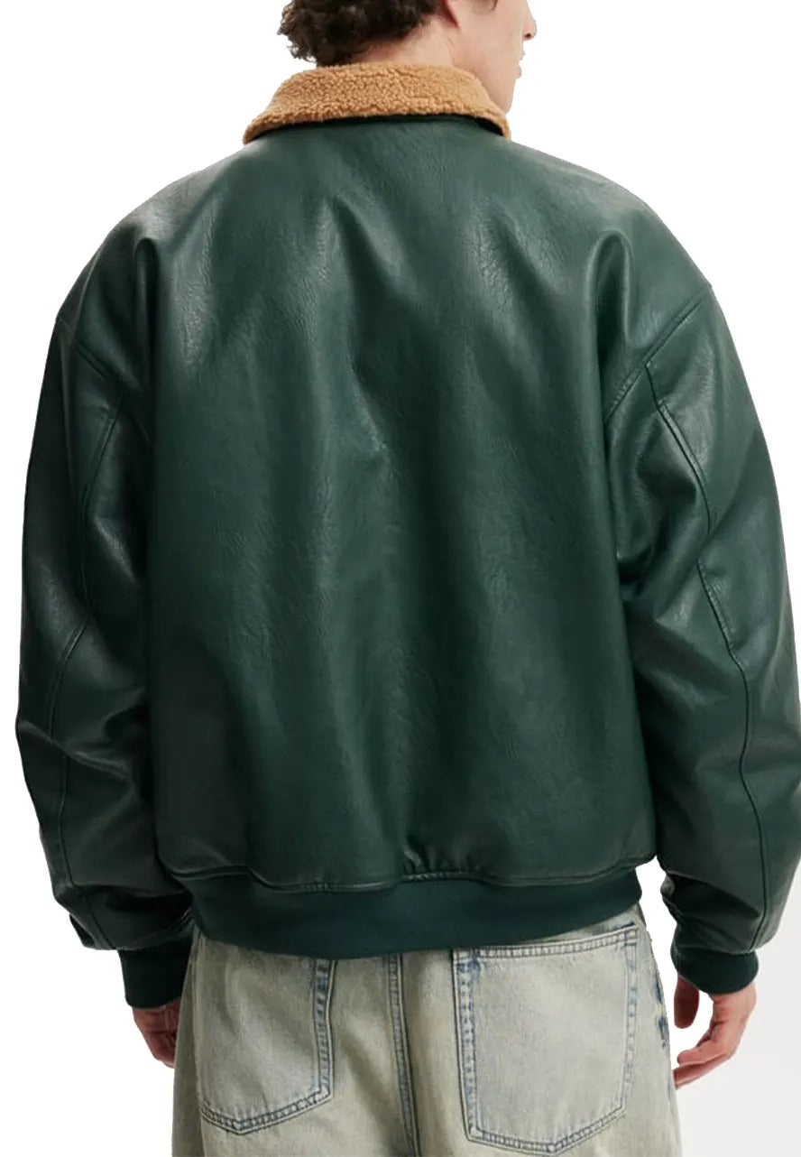 Men’s Green Leather Flight Bomber Jacket – Stylish & Durable