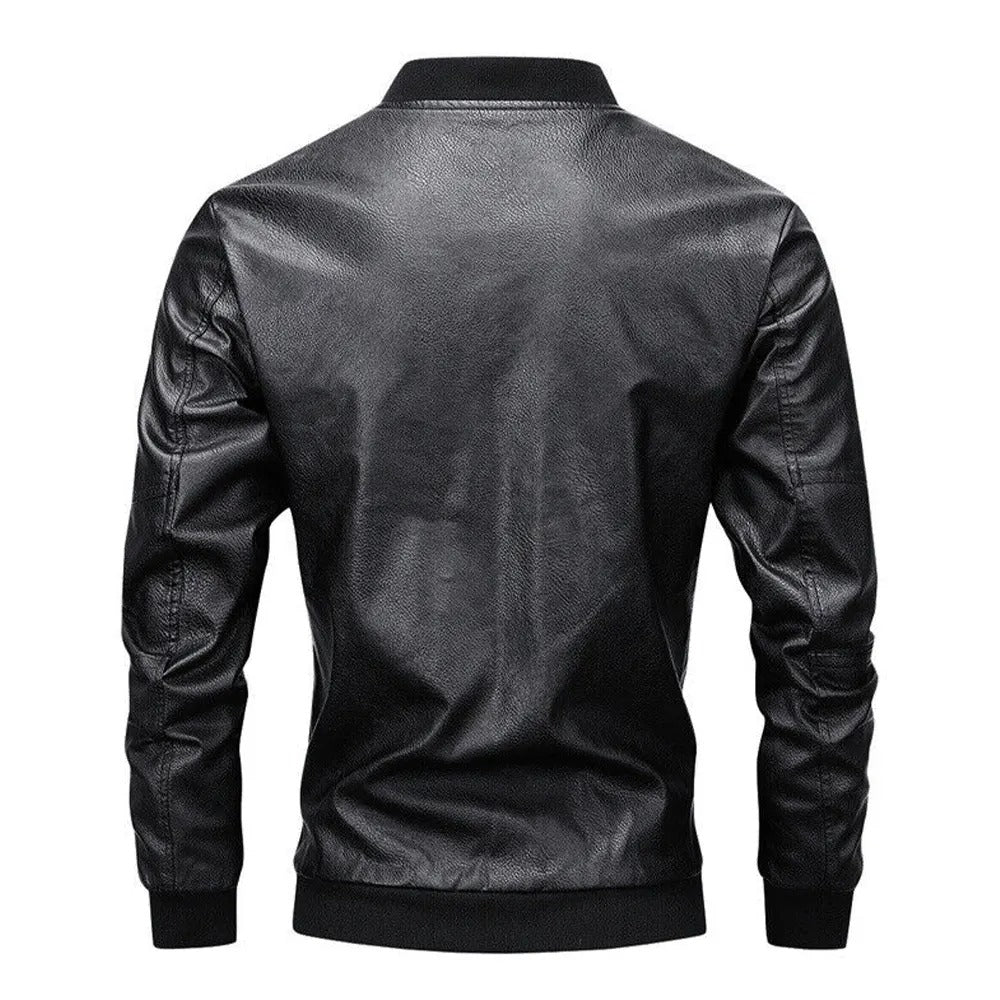 Men’s Grey Leather Motorcycle Bomber Jacket