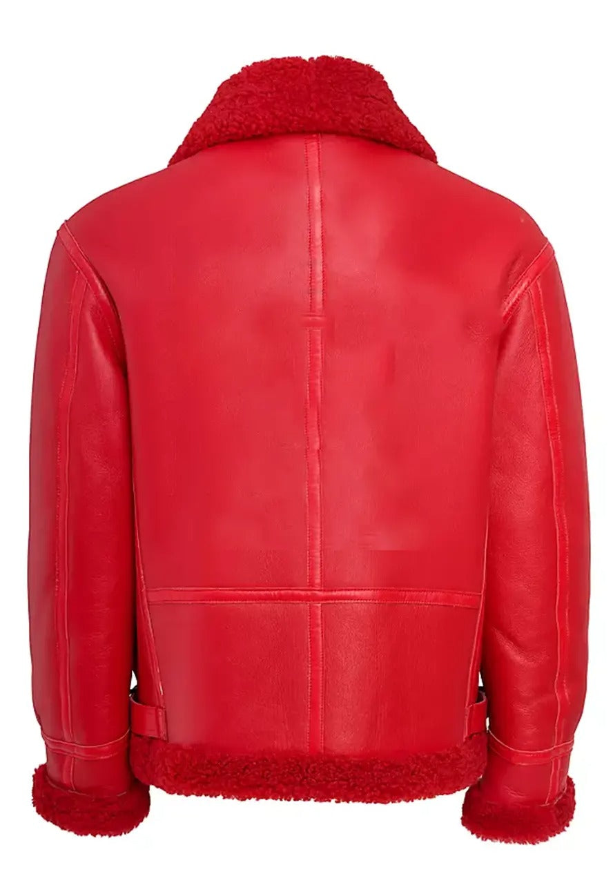 Men’s Iconic Red Leather Shearling Jacket – Warm & Stylish