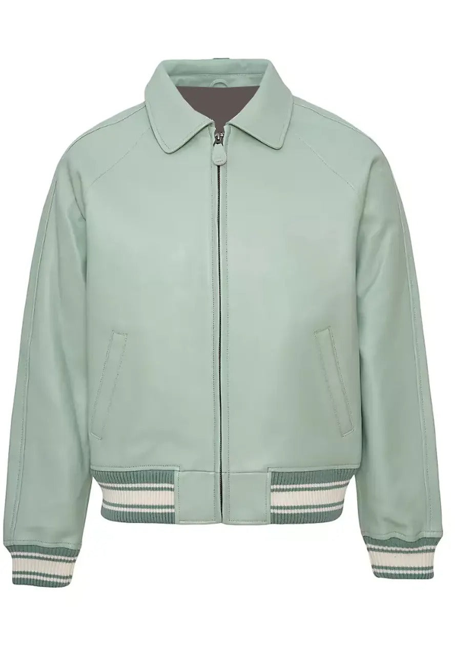 Men’s Icon Seafoam Leather Bomber Jacket