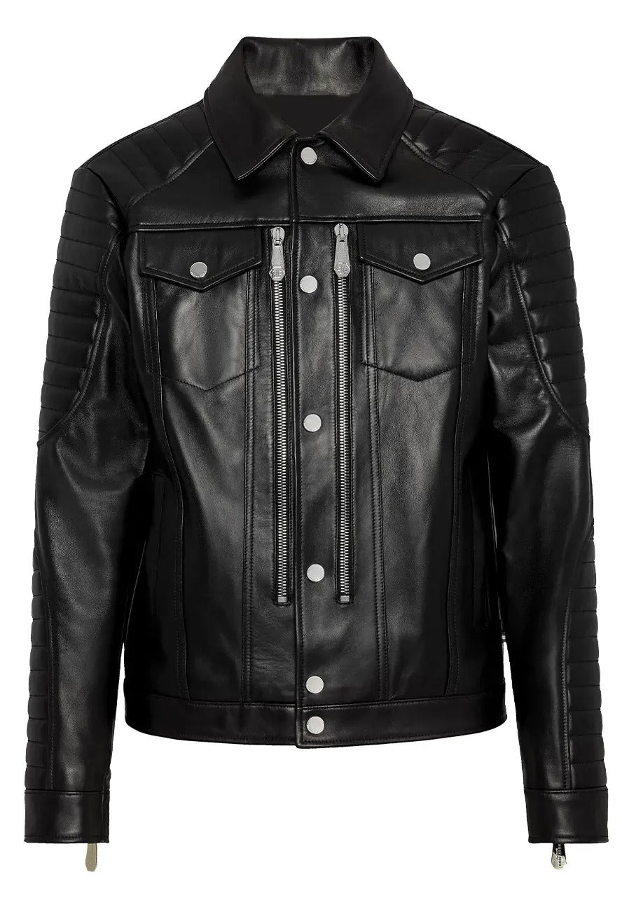 Men’s Iconic Black Leather Moto Jacket – Timeless & Bold