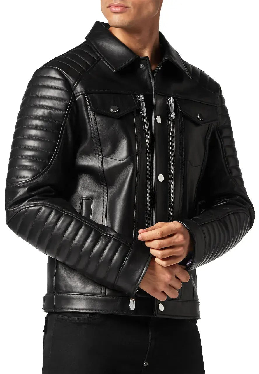 Men’s Iconic Black Leather Moto Jacket – Timeless & Bold