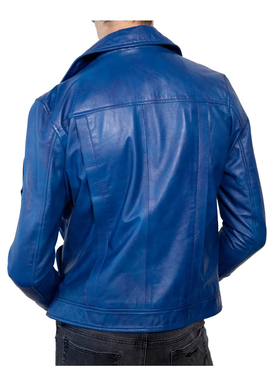 Men’s Iconic Blue Leather Jacket – Timeless & Bold