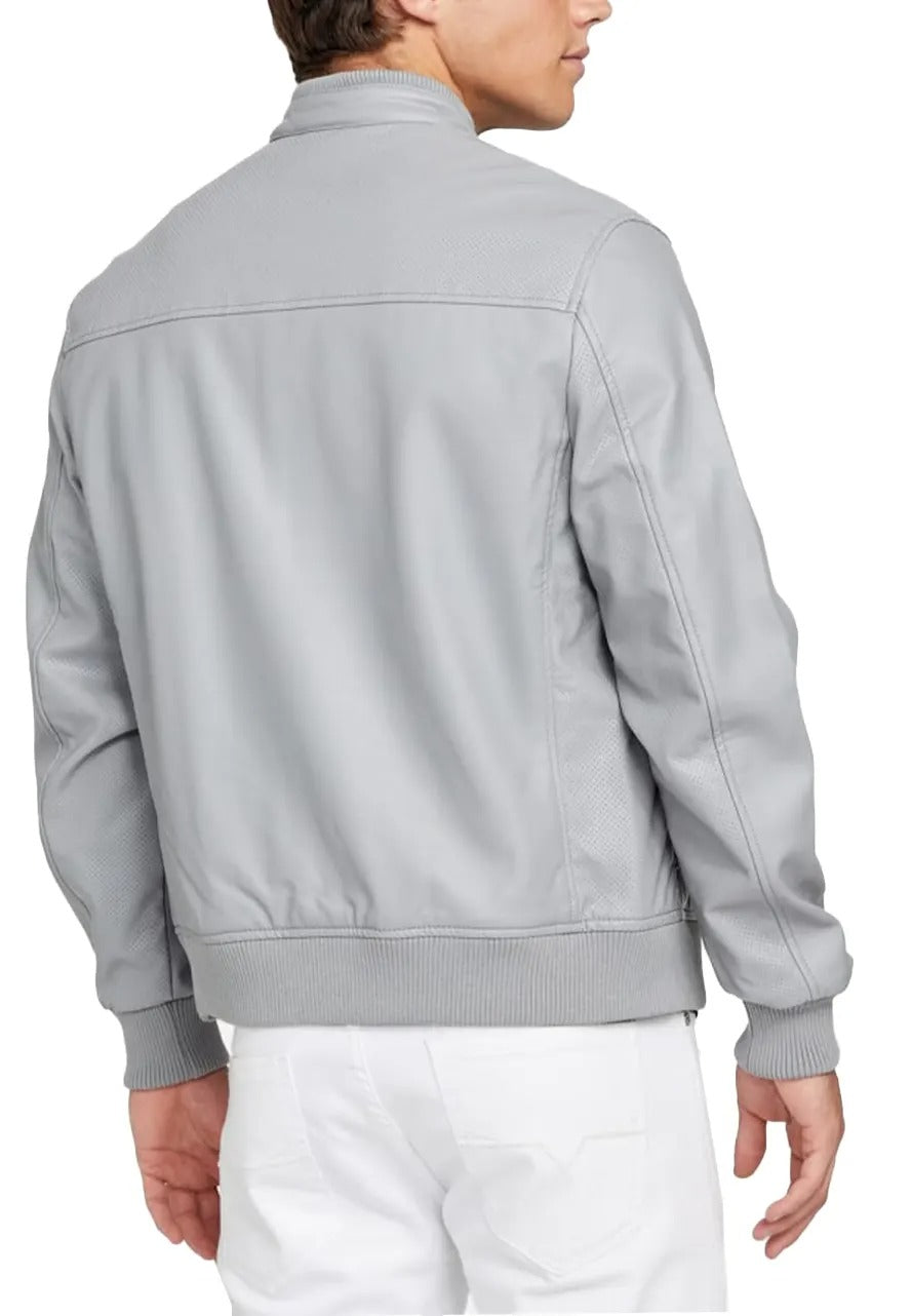 Men’s Lunar Grey Farron Leather Bomber Jacket – Sleek & Modern