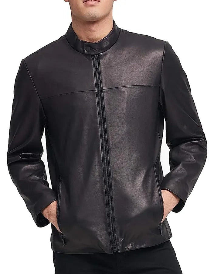 Men’s Modern Black Leather Racer Jacket